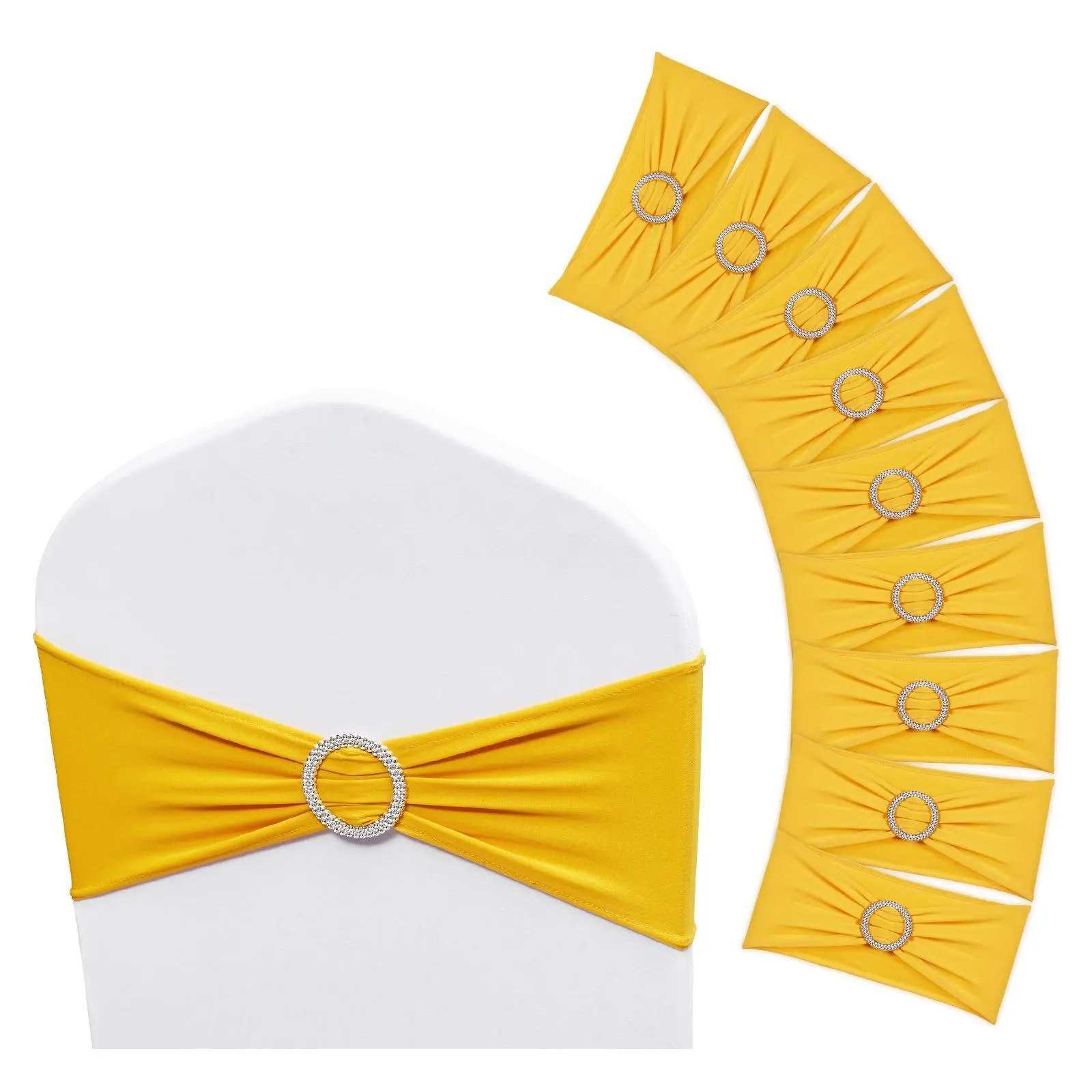 【SummerFinds】VEVOR Stretch Spandex Chair Sashes, Chair Slipcover and Stretch Chair Sash with Round Buckle, Elastic Chair Bands, Fitting Wedding, Holiday, Banquet, Party Chair Decoration (50 PCS Golden Yellow)