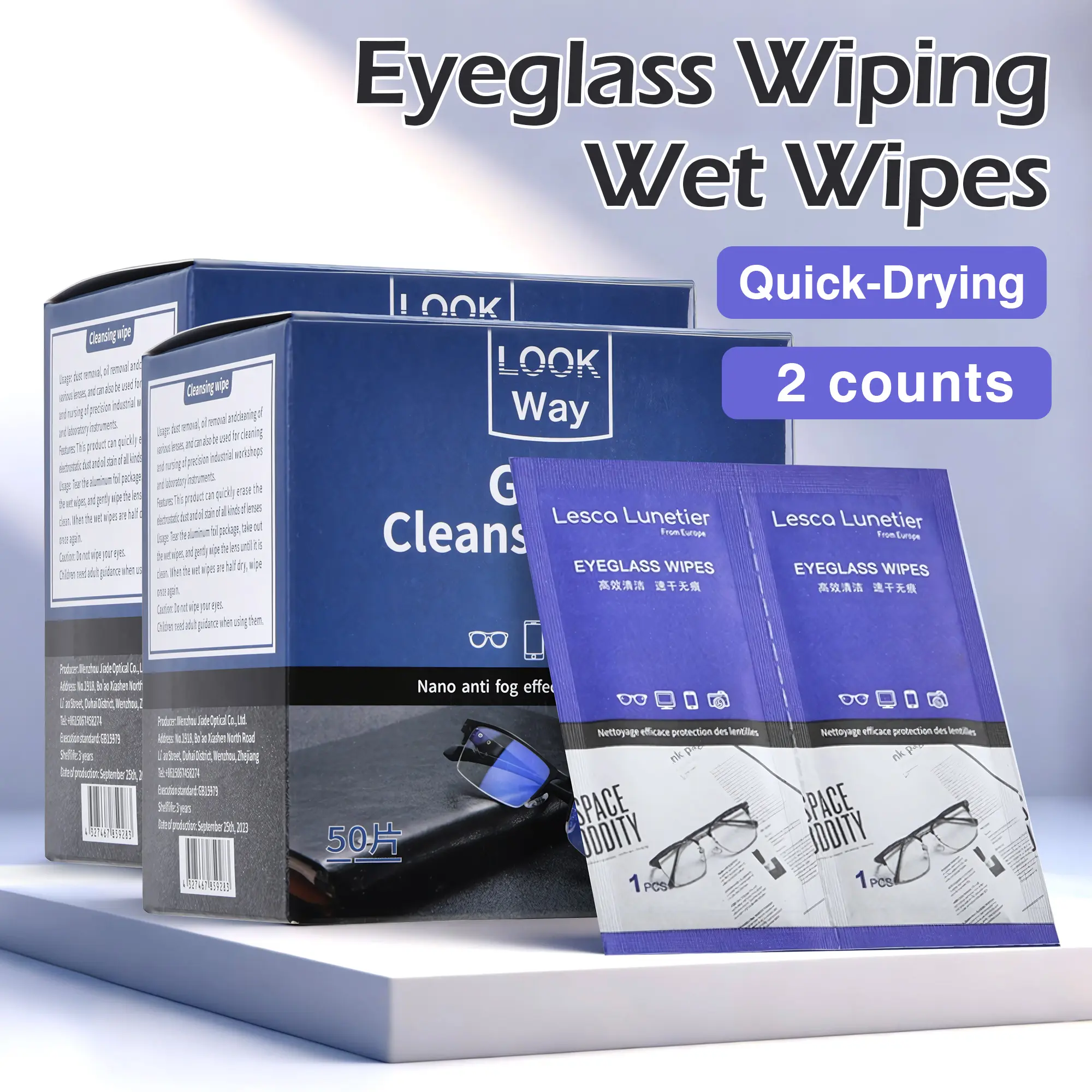 Compact Pre-Moistened Lens Wipes, 2-Count Individually Wrapped Portable Eyeglass Cleaner for On-the-Go Camera & Smartphone Lens Cleaning, 2 Counts, Gentle Formula