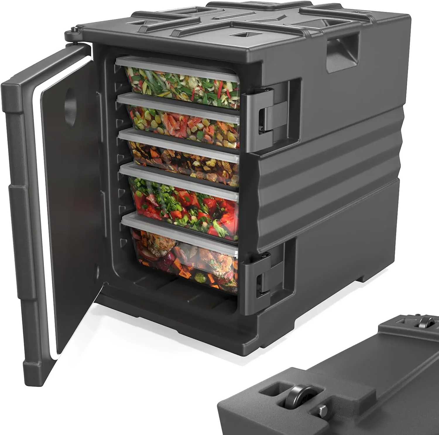 ROVSUN 82QT/109 QT Insulated Food Pan Carrier, Hot Box Food Warmer w/Wheels Double Buckles and Handles, Stackable Hot Boxes for Catering Restaurant Canteen Family Party