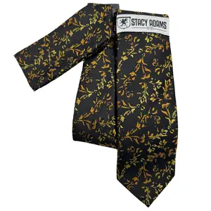 Arboretum Collection: Stacy Adams Black and Gold Floral Tie and Pocket Square Set