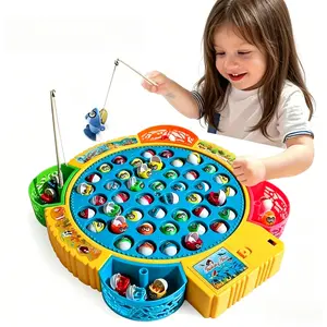 Kids' Magnetic Rotating Board Fishing Game Toy - 45 Fish, 8 Rods, Musical, Interactive Family Party Game, Christmas & Children’s Day Gift