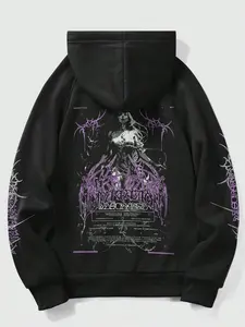 Y2K Gothic Print Hoodie, Unisex Streetwear, Loose Fit Fleece Pullover, Fall & Winter Fashion, Trendy Tiktok