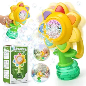 Sunflower Bubble Machine for Kids Automatic Bubble Gun with Colorful Lights Handheld Flower Bubble Toy for Toddlers Outdoor Summer Play Gift