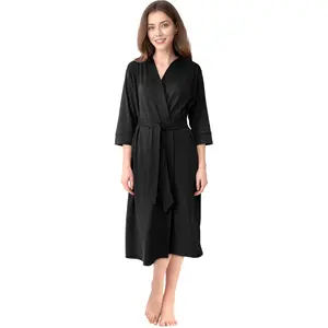 Threads Women's Robe Long Knit Bathrobe 3/4 Sleeves Soft Kimono Lightweight Loungewear