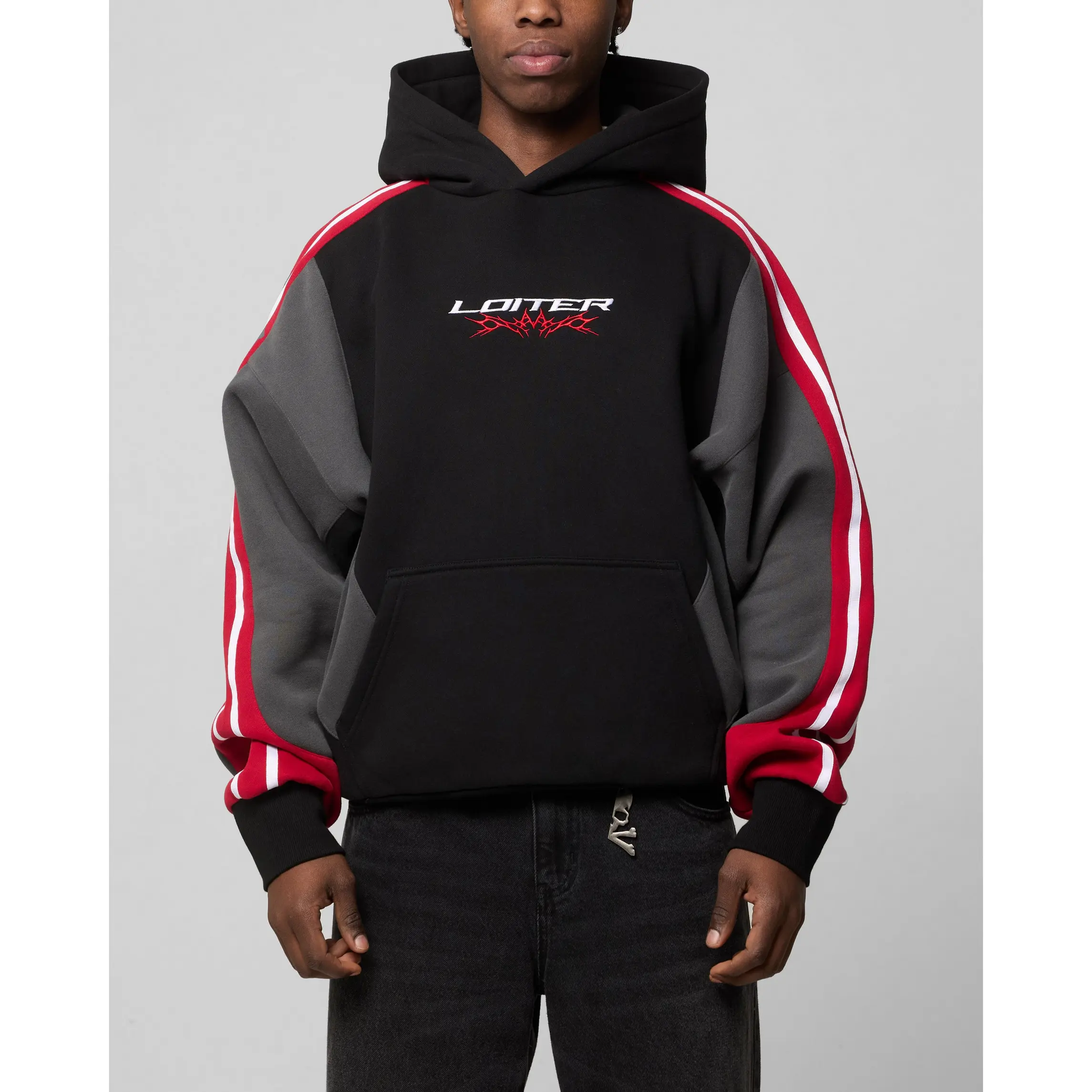 Loiter Hunter Patchwork Hoodie Black/Red