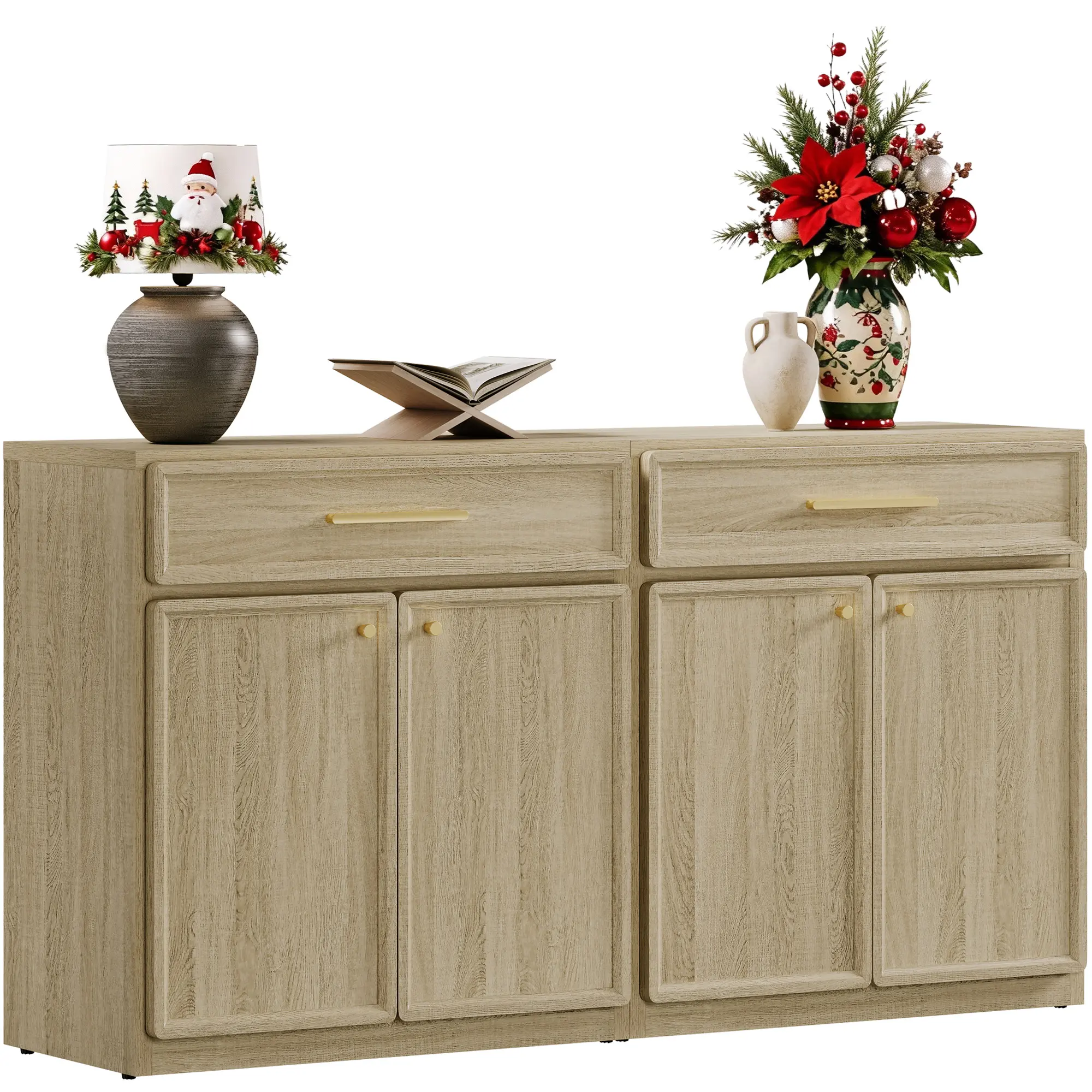 SICOTAS Wood Grain Storage Buffet Cabinet with Drawer, Large Sideboard with Carved Details & Ample Space for Living Room, Entryway