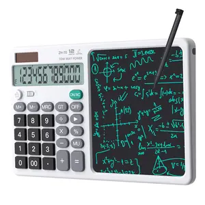 12-Digit Large-Button Compact Desktop Calculator with 6-in Notepad Writing Tablet, Magnetic Stylus, Solar & Battery Operation – Office Accessories for Office, School Accounting Supplies