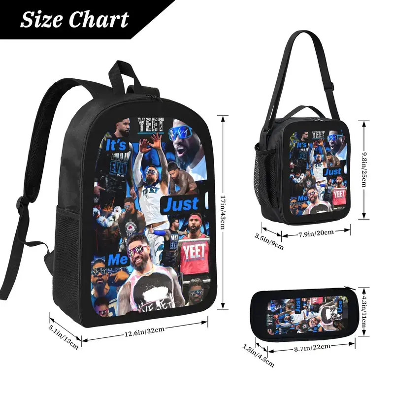 YEET Wrestling-Themed 3-Piece Backpack Set - Graphic, Spacious and Durable Student Backpack, Pencil Case, Lunch Bag with Unique Design, Functional Features, All Seasons Use, No Wheels for School