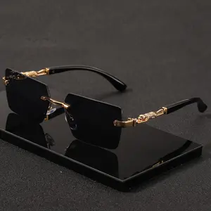 Unisex Rimless Rectangle Sunglasses - Small Square Shades for Beach Vacation, Travel & Daily Wear