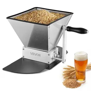 VEVOR Manual Grain Mill, Homebrew Malt Grinder, Adjustable Barley Mill Crusher for Wheat Beer Brewing - with 2 Stainless Steel Rollers, 1.06 Gallon Hopper Metal Base Plate