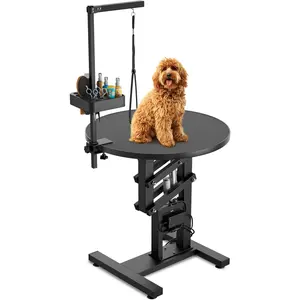 YITAMOTOR Electric Lift Dog Grooming Table 24" with Adjustable Overhead Arm & Tool Organizer, Black Dog Brush & Vacuum for Home Use Pet Supplies