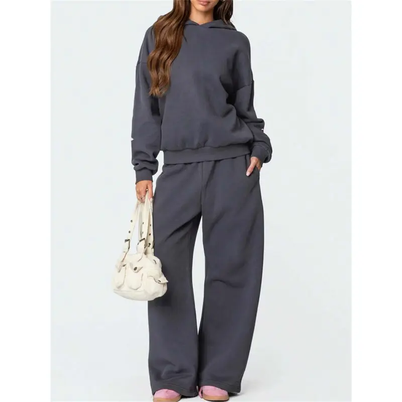 Women's Y2k Bow 2 Piece Outfits Dark Grey Graphic Print Long Sleeve Hoodie Pullover Tops & Wide Leg Pants Sets Fall Spring Oversized Hooded Sweatshirt Tracksuit Streetwear