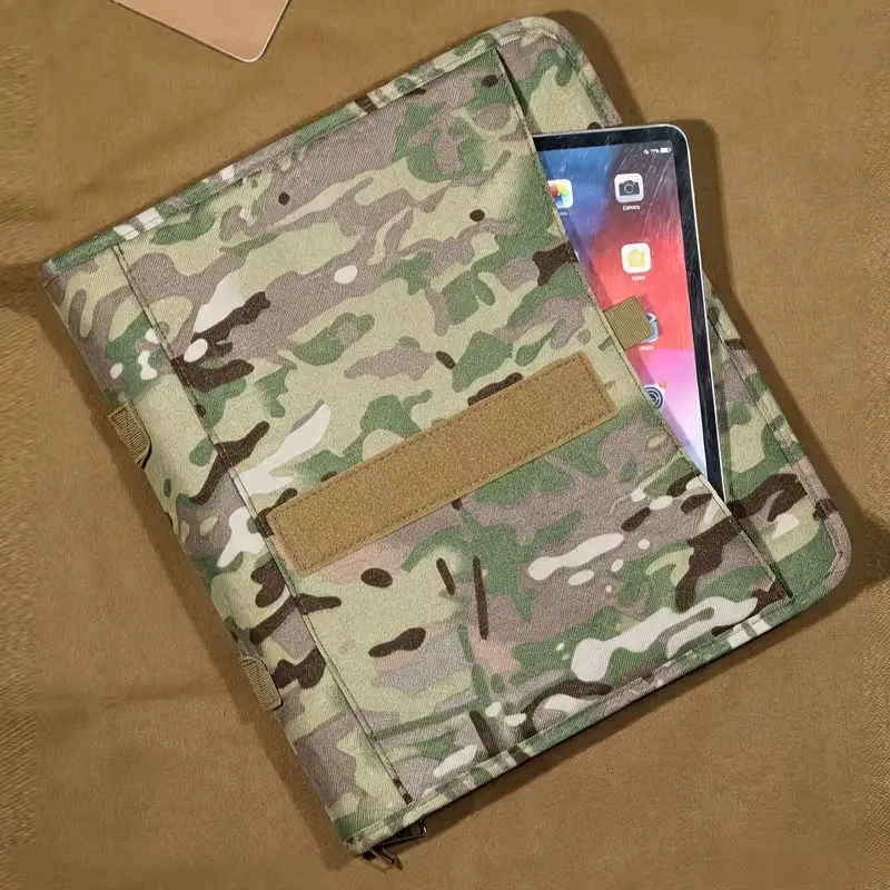 Detachable three-ring loose-leaf document organizer binder/planner with a zippered tactical notebook cover, compatible with A4 and letter-size paper; multi-compartment carry bag suitable for field work, travel, office, and campus use.