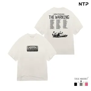 Unisex The Warning World Tour 2026 Vintage Round Neck Graphic T-Shirt - Double-Sided Prints, License Plate Design, Oversized Casual Streetwear, Everyday Piece, Concert Merch Tour Dates, Summer Outfit Gift for Music Fans