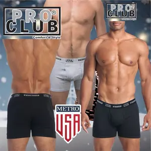 Pro Club Boxer Brief 100% cotton , prepackaged BLACK AND GRAY and custom order Casual Comfy Classic Menswear