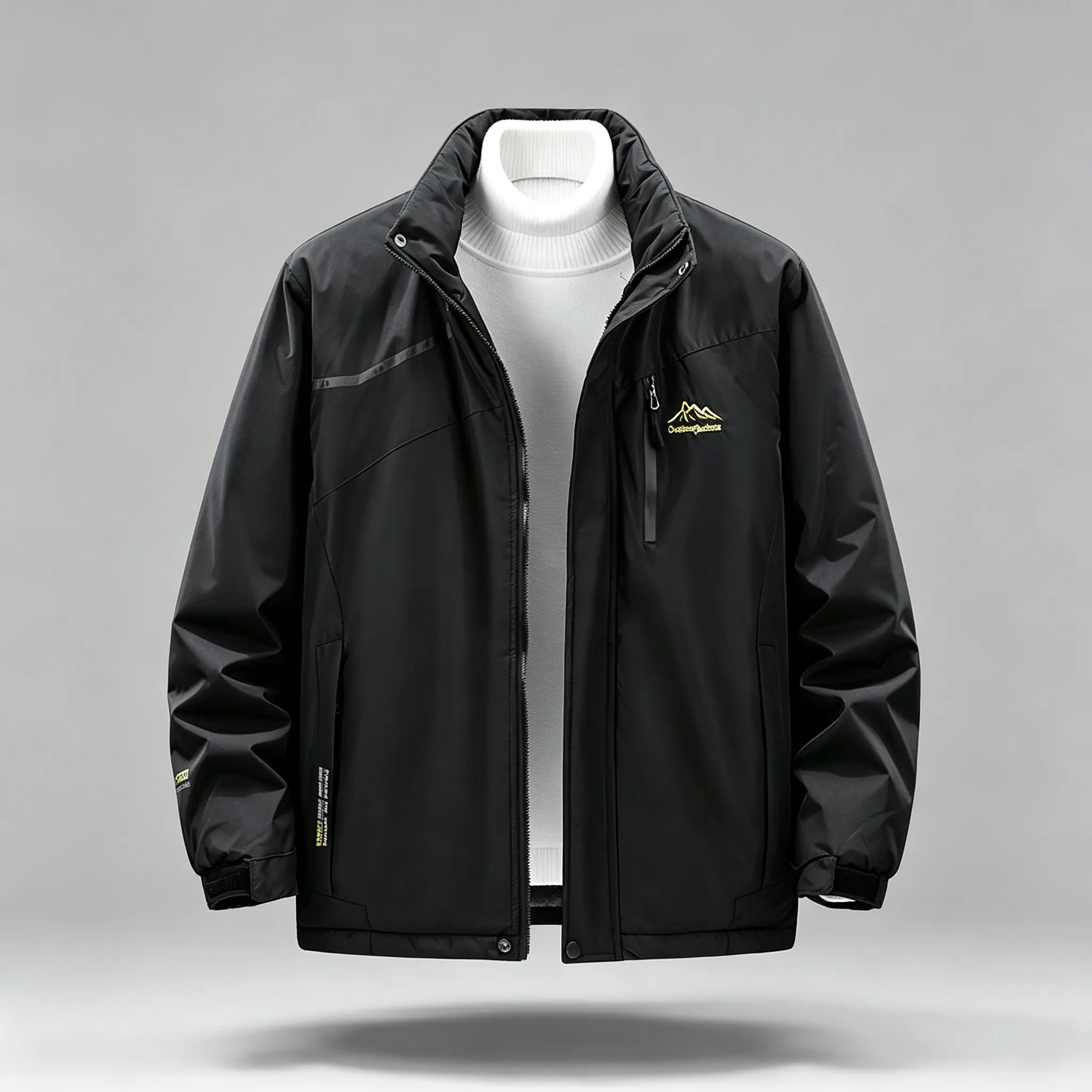 Men's Plain Polyester Winter Warm, Windproof, Waterproof Fleece Outdoor Coat - Menswear Tops for Outdoor Activities
