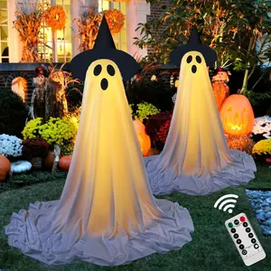 Light-Up Halloween Ghost Decoration with LED Lighted Ornaments Spooky-Cute Glow for Indoor & Outdoor Use 24" to 32" Adjustable Height Easy Setup Durable Reusable