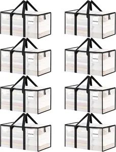 8 Pack Extra Large Heavy Duty Moving Bags, Clear Storage Bins with Lids, Reinforced Handles & Heavy-Duty Zippers Moving Boxes Storage Bags Totes for Clothes Packing, Dorms, College Supplies, Clear luggage