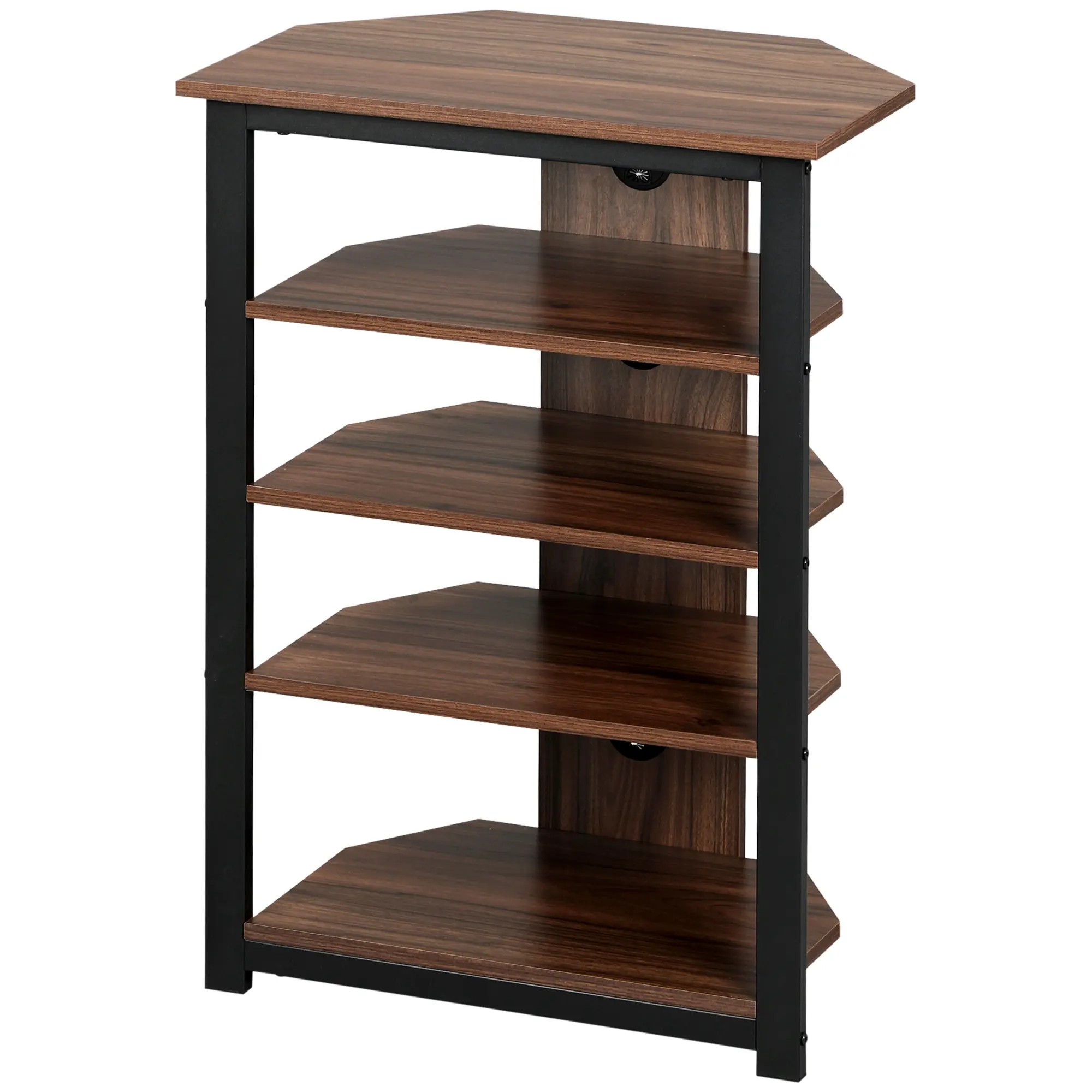 Brown Corner TV Media Stand with 4-Tier Audio Rack, Cable Management for DVD Players, Game Consoles, TV Boxes, Cable Boxes, Xbox, WiFi Routers