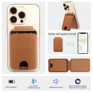 【FathersDayGift】MagTrack Wallet Stand with Apple Find My & Magnetic Mount - Wireless Charging, Anti-Theft Alarm, Adjustable Stand for iPhone 16/15/14/13, 3 Card Holder