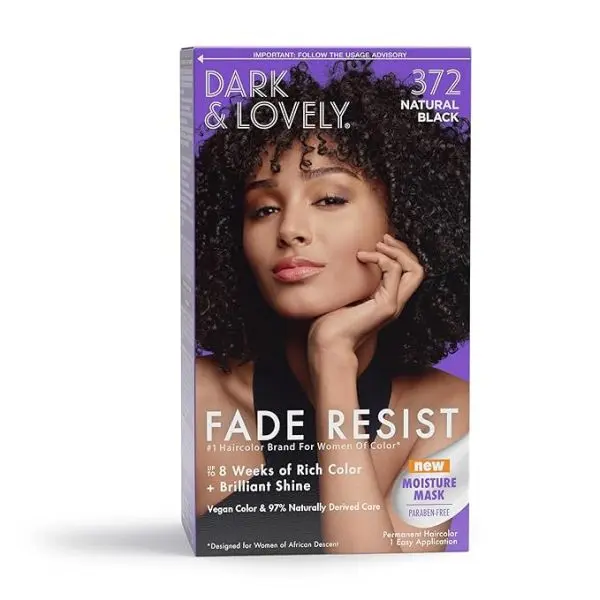 Dark and Lovely Fade Resist Rich Conditioning Hair Color - Natural Black 372, Silky Haircare Formula with Sunflower & Olive Extracts, Hair Mask Compatible