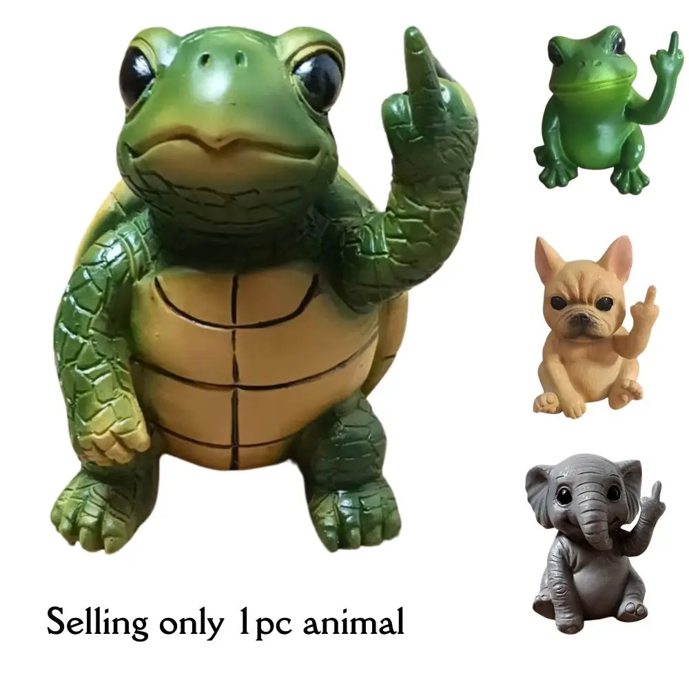 Funny Middle Finger Animal Mini Statues, Resin Material, Animal Resin Figurine, Animal Decorative Figurines, Dog, Elephant, Frog, Turtle, Desktop, Desk Ornament, Office, Car Decor, Cute and Creative