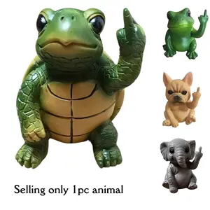 Funny Middle Finger Animal Mini Statues, Resin Material, Dog, Elephant, Frog, Turtle, Desktop, Office, Car Decor, Cute and Creative