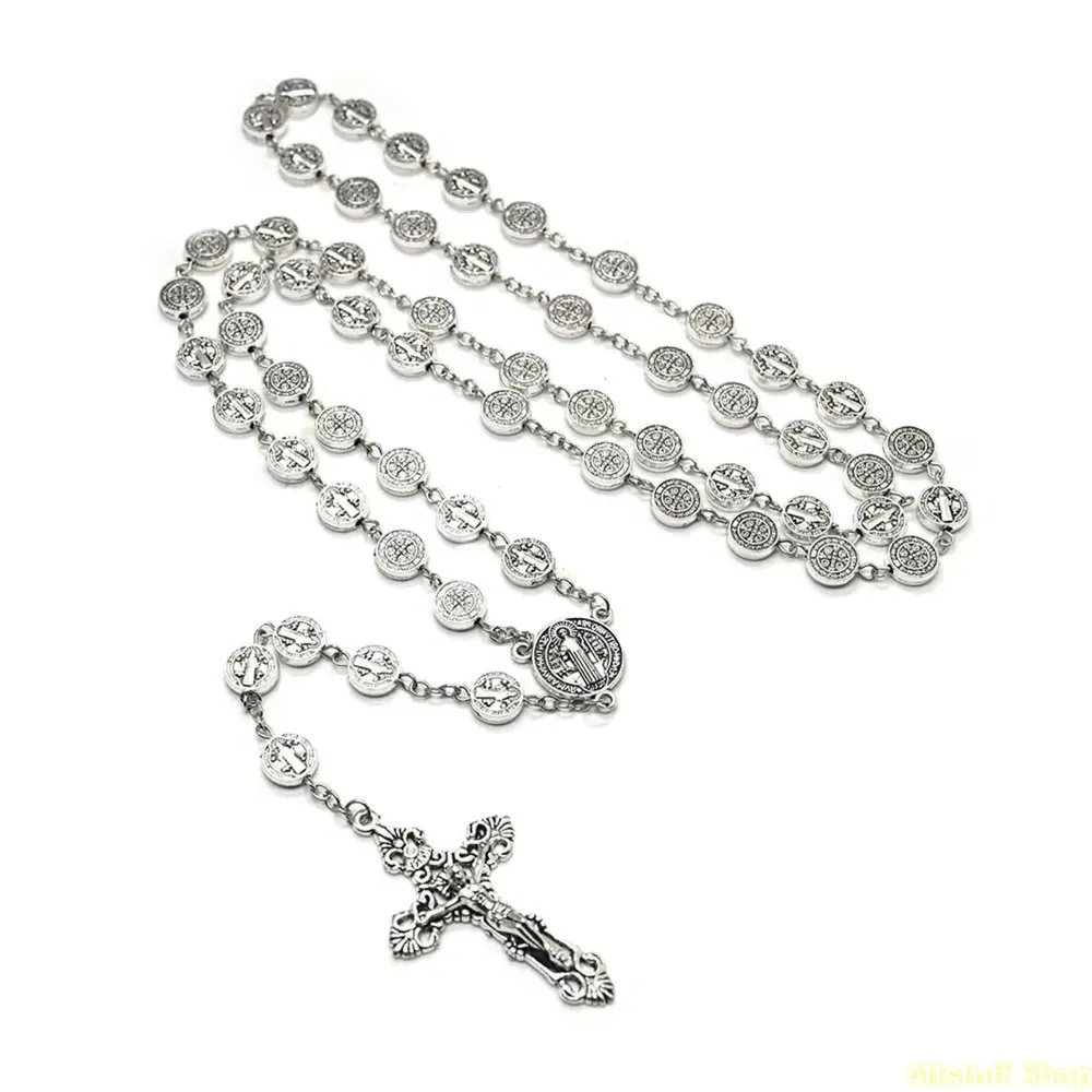 Catholic Vintage Zinc-Alloy Silver Religious Jewelry Rosary Prayer Chain, Lady's Faith Necklace, Sports & Outdoor Car Accessories Gift, Vehicle Accessories, Alloy Pendant Necklace, Chains
