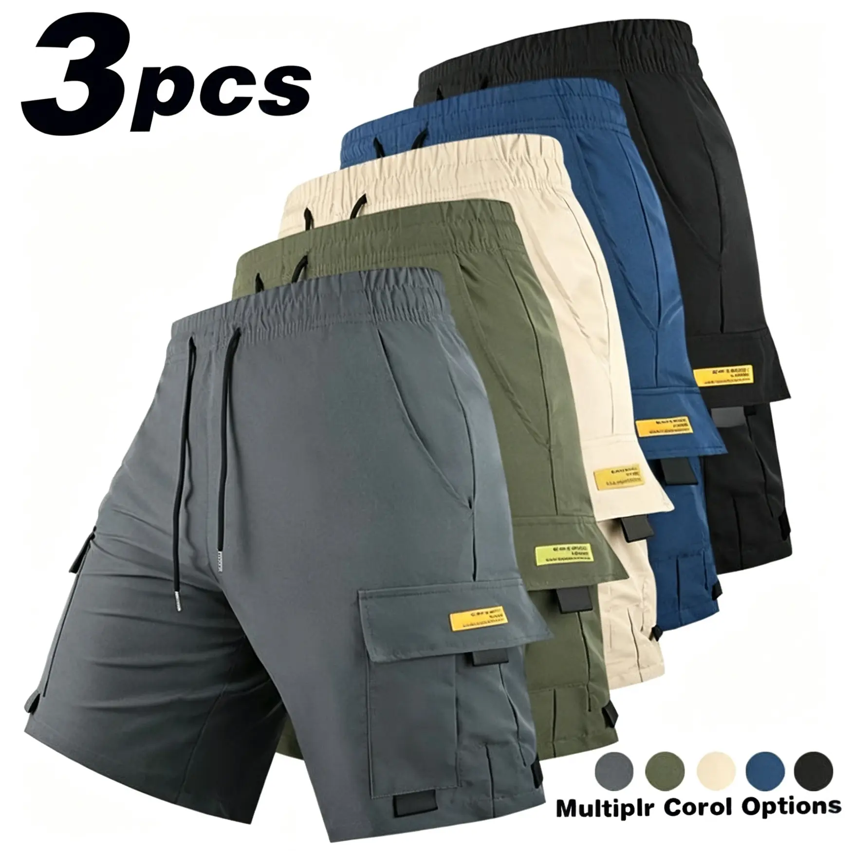 Summer ice silk quick drying workwear shorts for men with multiple pockets, functional style, loose and casual versatile five quarter pants