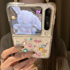 Cute Shell Pattern Flip Case For Samsung Z Flip7 6 5 4 / Oppo N3flip N2flip/ Xiaomi Mix Flip Phone Cases With Sticker Rhinestone