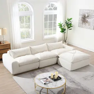 116-inch fully compressible sofa, high-density foam padding, one-piece backrest and seat cushion, decorative piping, legless and frameless design, modular configuration, chenille fabric, no assembly required size bed frame compression couch sectional