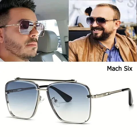 Mach 6 Style Polarized Square-Aviator Sunglasses - Luxury Full Rim Metal Frame Shades with Artistic Cutting Craftsmanship, Vintage Brand Design, Durable Material, Men's Accessories, Versatile Use for Fishing & Cycling