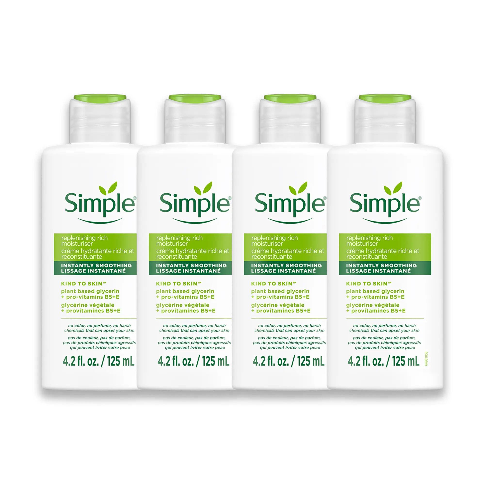 Simple Kind To Skin Replenishing Rich Moisturizer 4 PC Set - Niacinamide, Vitamins B5 & E - 4.2 oz Each - Vegan & Gentle for Sensitive Skin - Holiday Wellness Gift Skincare Hydrating  Moisturizing Cream