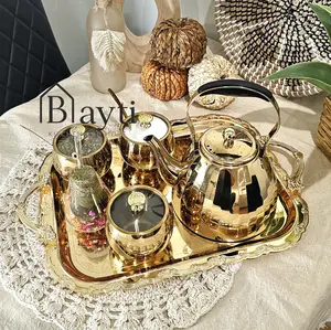 Luxury Mate&Tea Serving Set Gold 6pcs Elegant Tea Service with Kettle & Accessories for Premium Experience