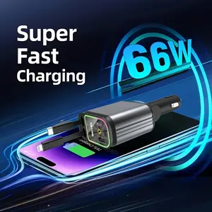 Star Projection Night Light Charger, LED Decorative Romantic Roof Ceiling Light, 4-In-1 Fast Charging USB Car Adapter, 66W with 2.6Ft Retractable Cable, Adjustable Orientation And 2 USB Ports, Perfect for Apple And for Android Phone fathersdaygift