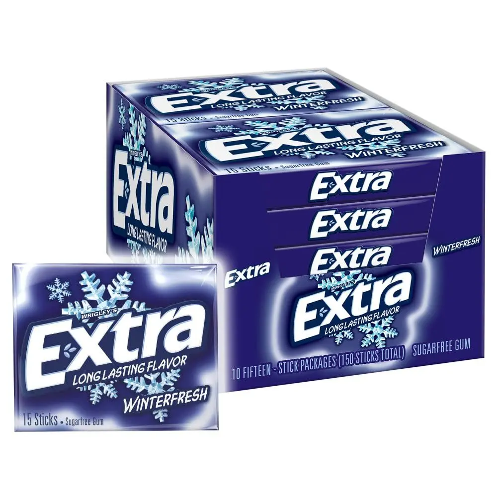 Extra Gum Spearmint Sugarfree Gum Bulk, Individually Wrapped, Perfect for Long Lasting Fresh Breath at School, Work & Travel 15 Count, Pack of 10