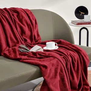 Burgundy Fleece Blanket Super Soft Cozy Throw Flannel Blanket, Lightweight Comfy Fuzzy Blanket Plush Throw Blankets for Couch, Sofa, Bed, Camping, Travel, 50X60Inches