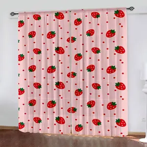 Strawberry Print Curtains Set of 2, Vintage American Style Polyester Drapes, Rod Pocket Installation, Bedroom Living Room Kitchen Decor