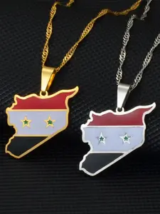 1pc Syria Map Flag Gold Color Charms Pendant Necklaces Syrians Jewelry