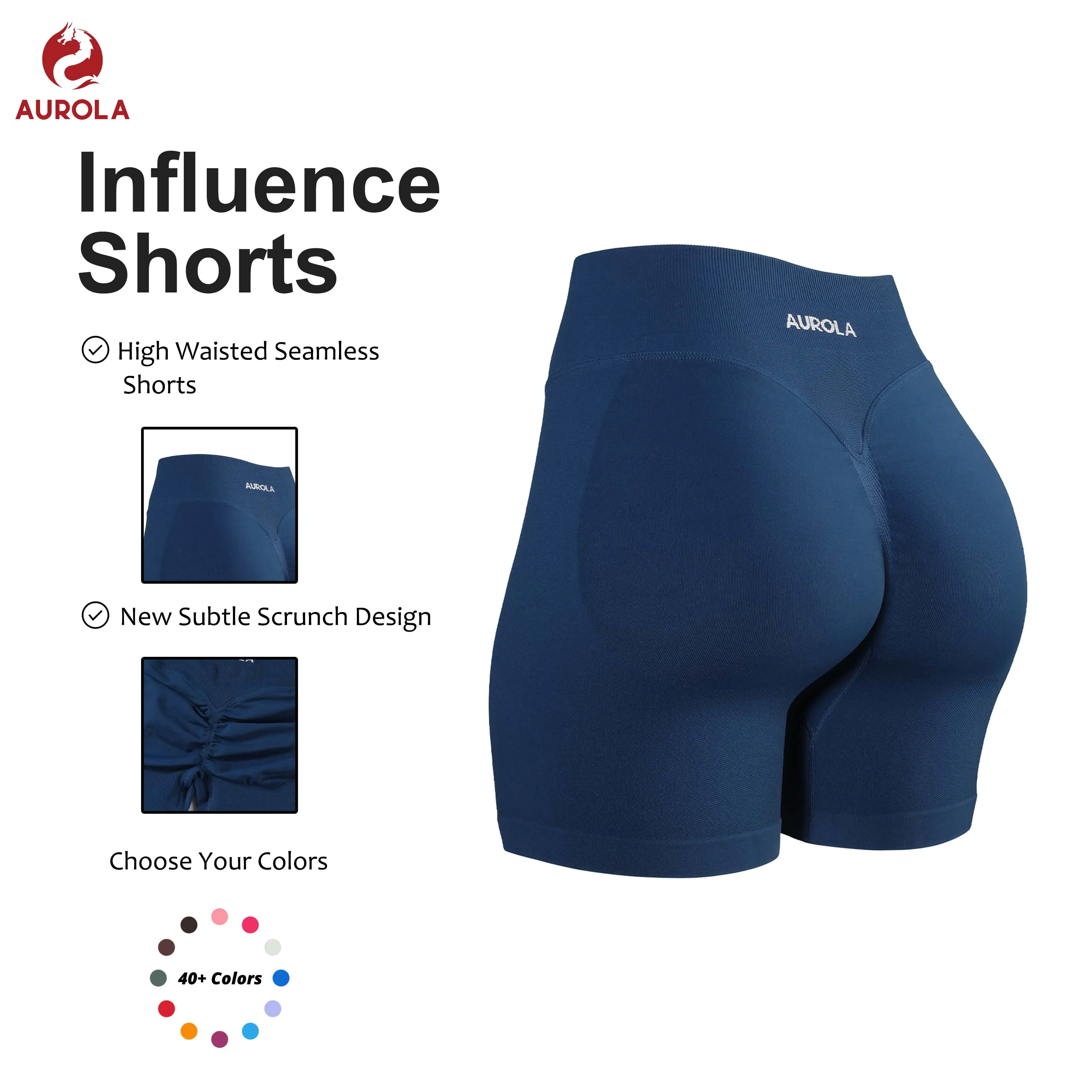 AUROLA Influence Collection Workout Shorts for Women,No Roll Up Squat Proof New Scrunch Seamless Compression Gym Impact Short 4.5" Inseam