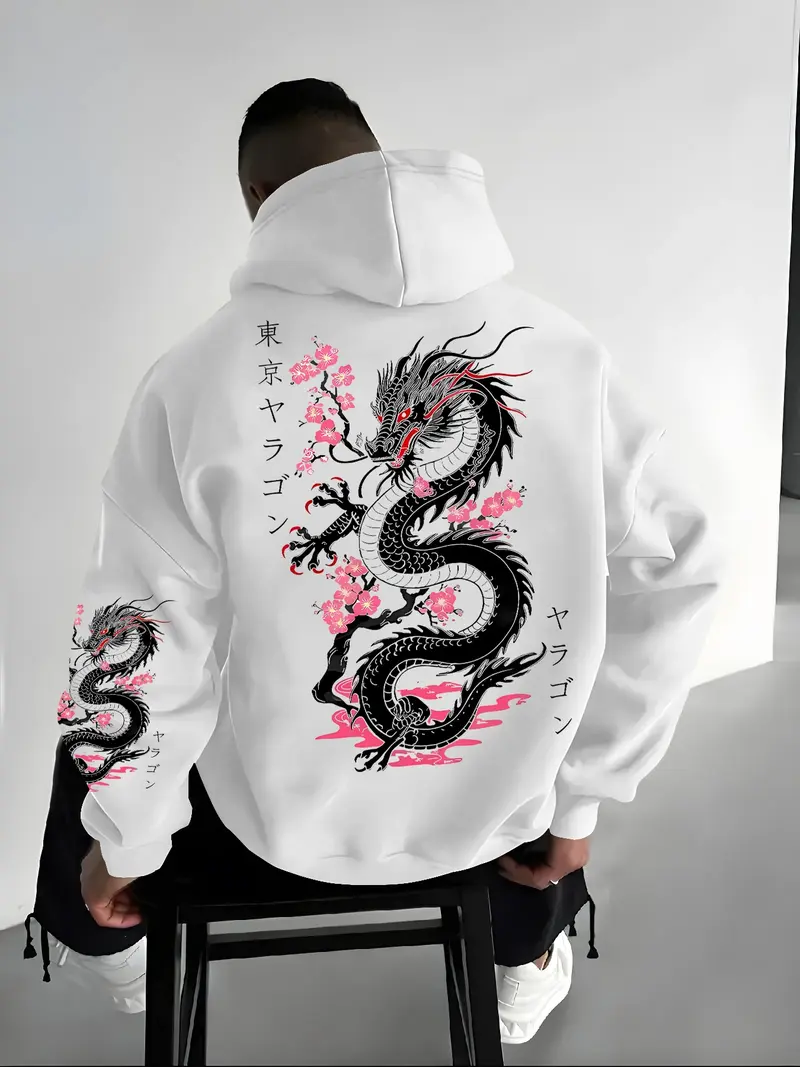 Chinese dragon cream hoodie - TikTok Shop