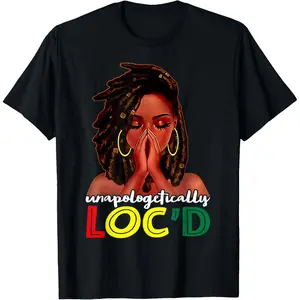 Unisex Seamless Round Neck Short-Sleeve Sports Top - Unapologetic African American Loc'd Woman Design, "Unapologetic Loc'd" Text, Liberation Day Elements, Soft All-Season Streetwear Clothes, Black Fabric