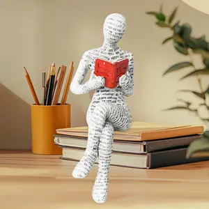 One Piece Reading Woman Statue Abstract Figure Sculpture Modern Desktop Art Decor for Home Office Bookshelf Accent