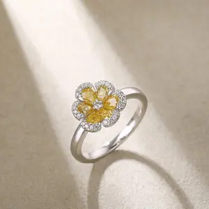 18K White Gold Yellow Diamond Floral Cluster Ring