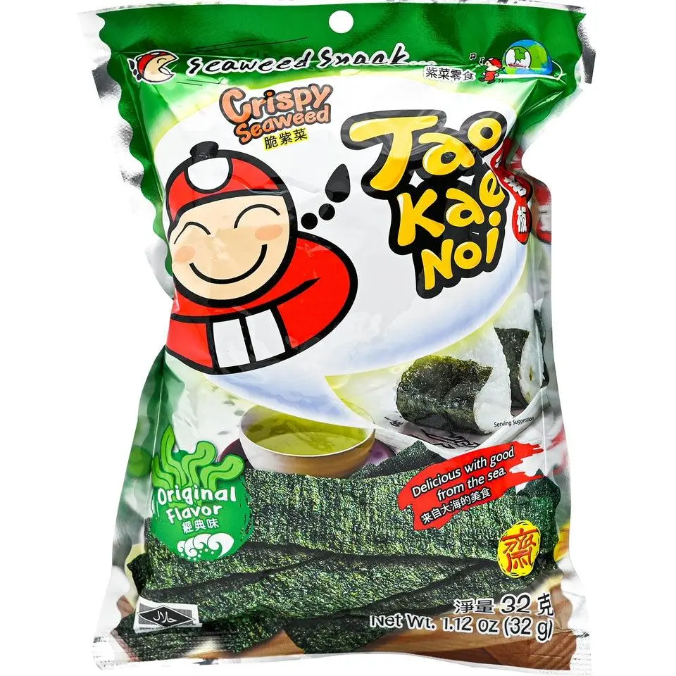 Taokaenoi Dried Crispy Asian Seaweed Snacks - Fried with Rice Bran Oil, Ready-to-Eat, Assorted Flavors (Original, Spicy, Tom Yum), 32g Asian Snacks Treat, Dried Seaweed