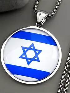 Blue Israel Flag Star Of David Glass Pendant Necklace for Women Men Stainless Steel Silver Gold Color Jewish Chain Jewelry Gift Modern Versatile Accessories