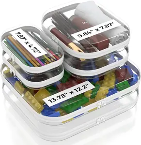 6/3 Pcs Clear Hard Zipper Case Hard Plastic Zipper Pouches Transparent Makeup Bag Pencil Pouches for Travel Snacks Christmas Trinket Storage Organizer Box(Clear,Three Sizes)