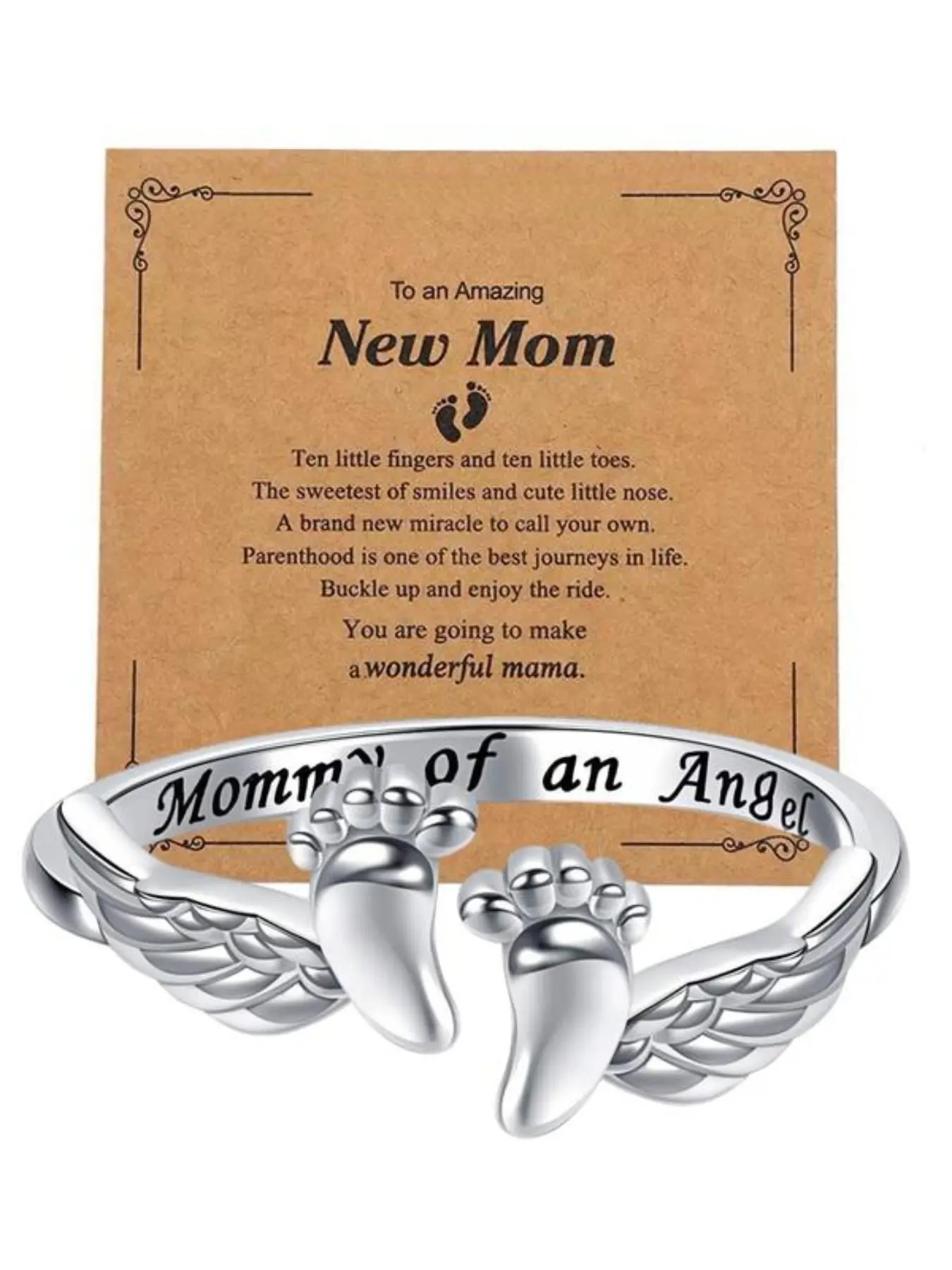 Daughter ring, angel alloy adjustable mom ring, mom angel baby footprint ring, new mom angel mom accessory, a gift for Mother's Day or Father's Day for mother or father, memorial jewelry, gift for those who lost their mother, Engraved Ring