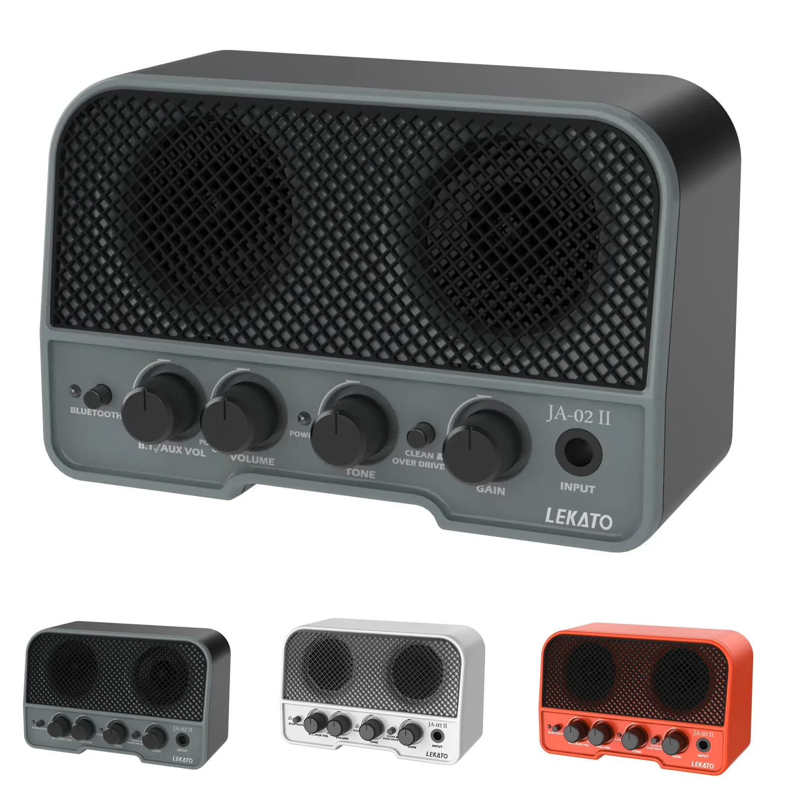 LEKATO Mini Guitar Amp Rechargeable Amplifier, JA02-II Electric Guitar Amp 5W, Clean/Overdrive,Bluetooth Guitar Amp, Portable Guitar Amp for Daily Practice