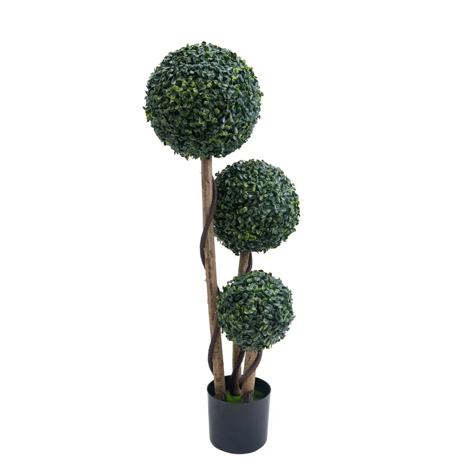 3 ft Artificial Boxwood Triple-Ball Topiary Tree in Pot, UV-Resistant Decorative Faux Shrub, Outdoor-Indoor Potted Plant Decor for Porch, Garden, Home, Room